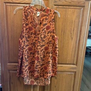 Junior Elegant Floral Sleeveless Blouse - Rust and Burgundy size xl